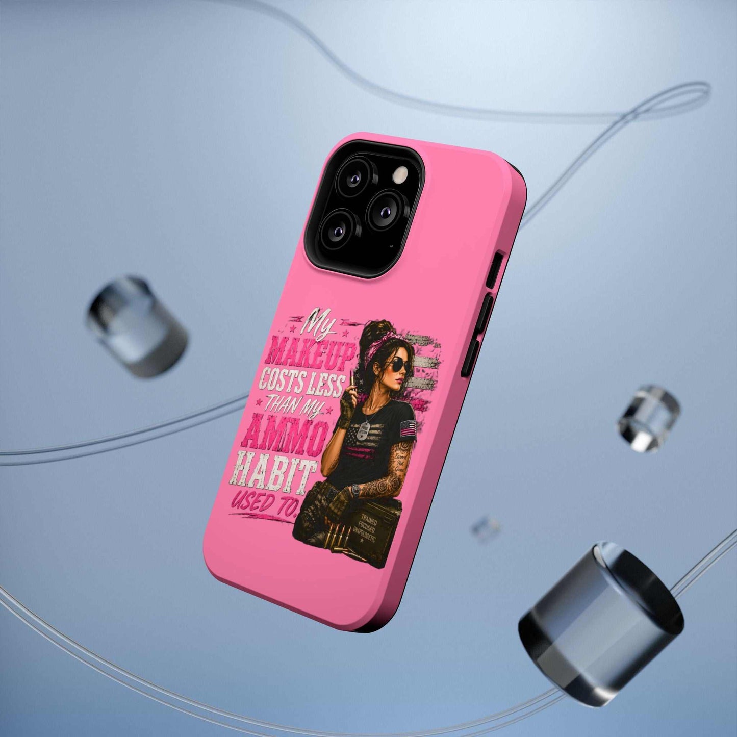 Impact-Resistant Phone Case — "My Makeup Costs Less Than My Ammo Habit Used To" Pink Tactical Design