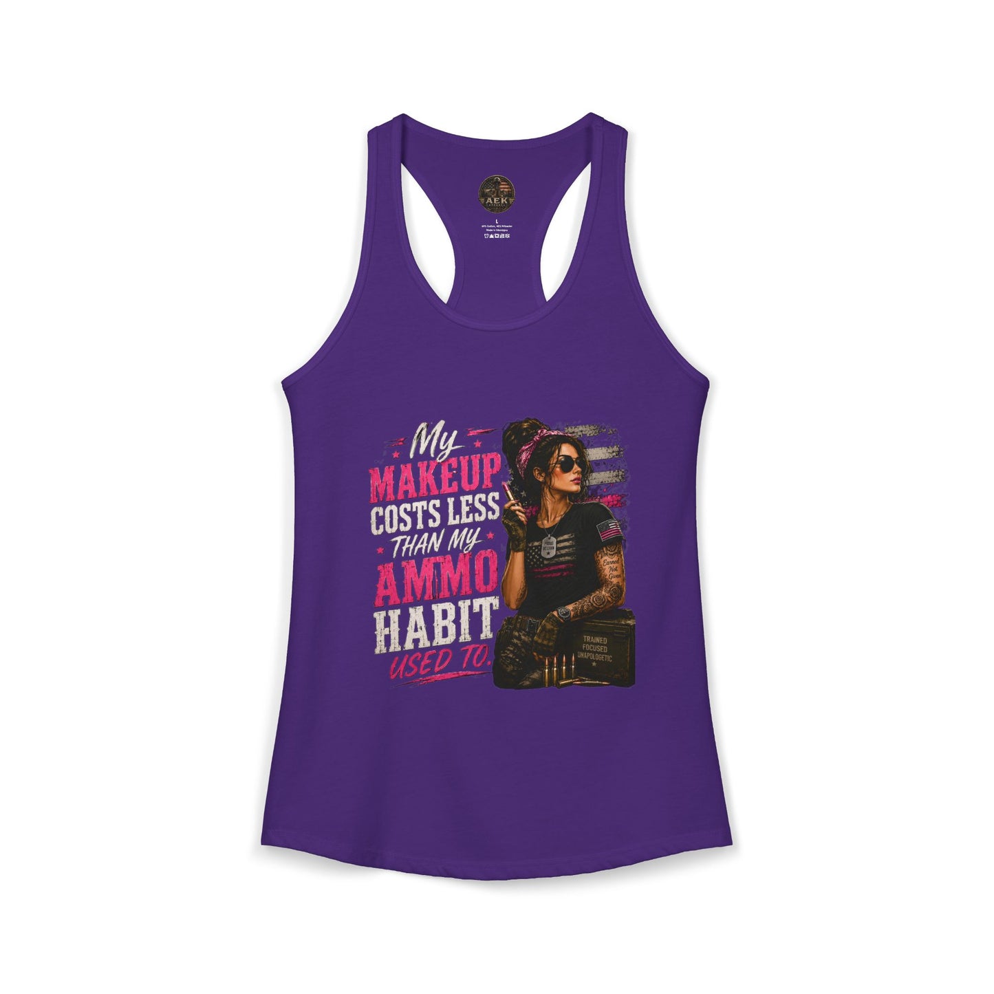 Women's Racerback Tank - "My Makeup Cost More Than My Ammo"
