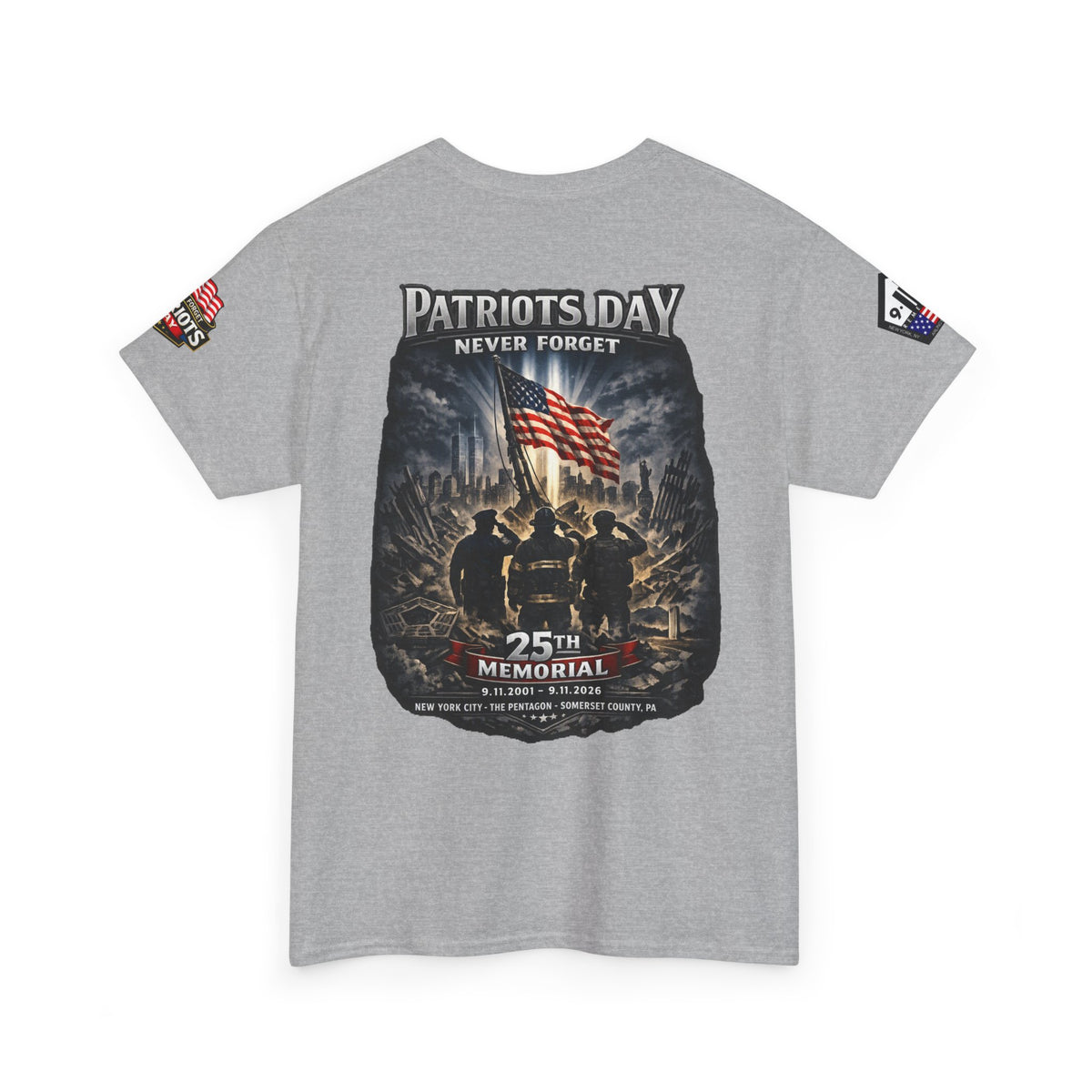 NYARNG Patriots Day Memorial Tee – "Never Forget" 25th Anniversary American Flag Shirt
