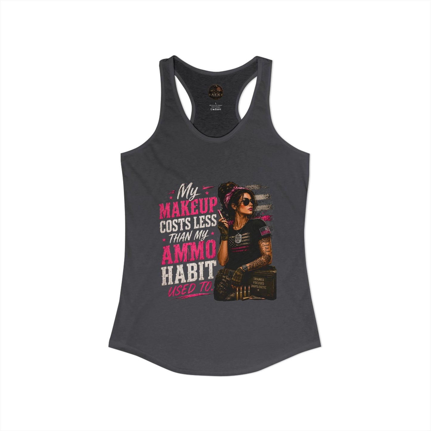 Women's Racerback Tank - "My Makeup Cost More Than My Ammo"