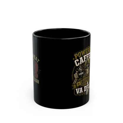 Powered by Caffeine, Ibuprofen & VA Delays Black Mug — Veteran Humor Coffee Cup