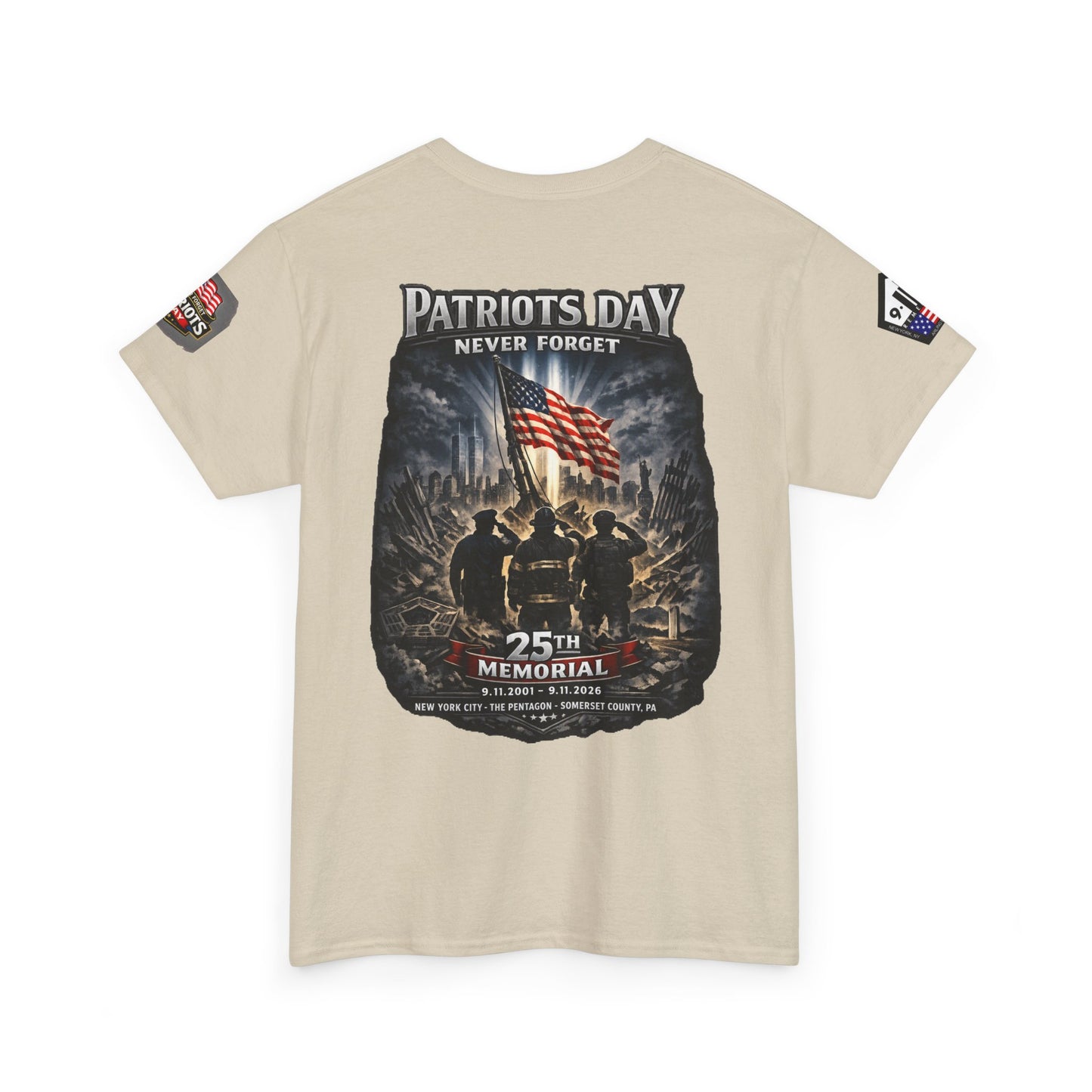 NYARNG Patriots Day Memorial Tee – "Never Forget" 25th Anniversary American Flag Shirt