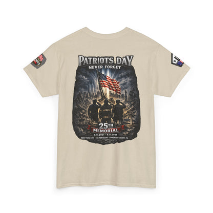 NYARNG Patriots Day Memorial Tee – "Never Forget" 25th Anniversary American Flag Shirt