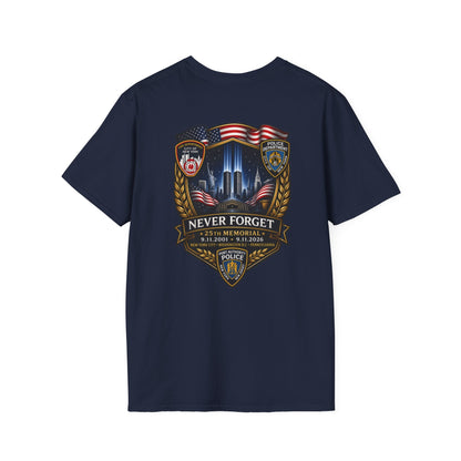 Patriots Day T-Shirt with small American flag chest logo and ribbed crew neck