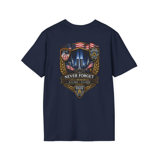 Patriots Day T-Shirt with small American flag chest logo and ribbed crew neck