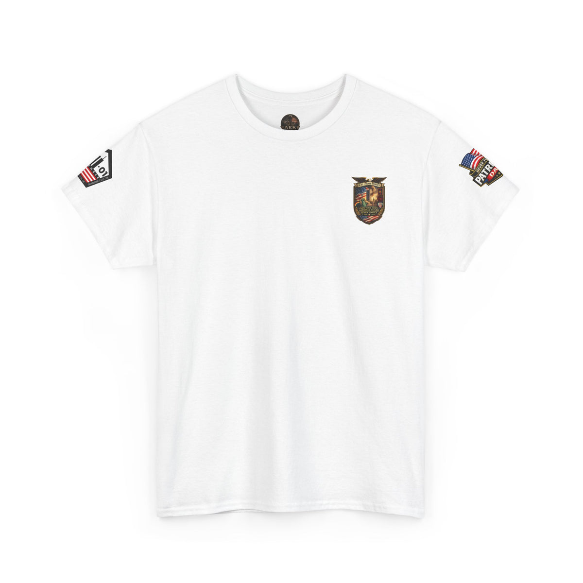 NYARNG Patriots Day Memorial Tee – "Never Forget" 25th Anniversary American Flag Shirt