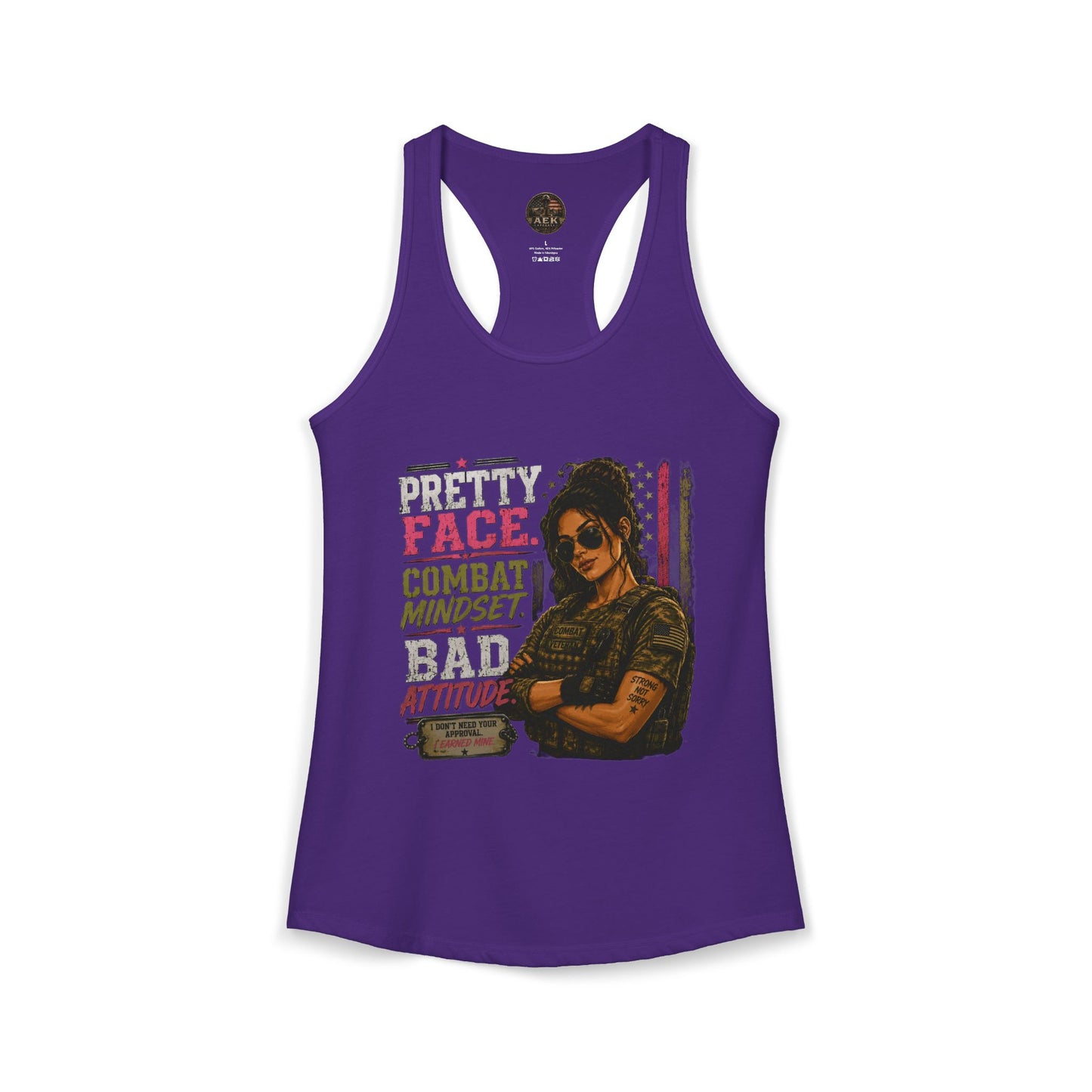 Women's Racerback Tank - "Pretty Face, Combat Mindset"