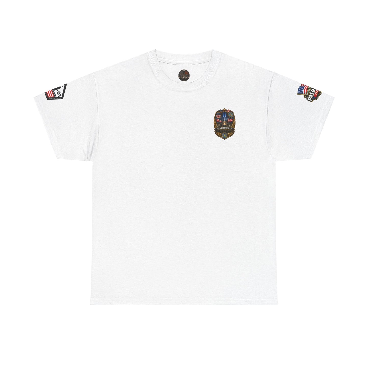 NYPD, FDNY, PAPD-NYNJ Patriots Day Memorial Tee – "Never Forget" 25th Anniversary American Flag Shirt