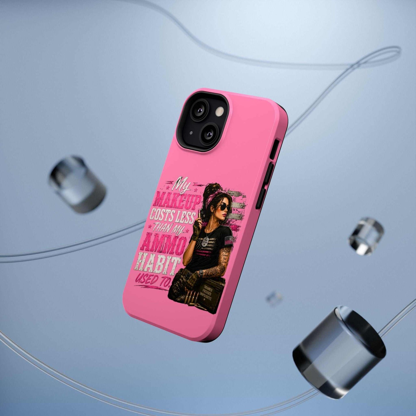 Impact-Resistant Phone Case — "My Makeup Costs Less Than My Ammo Habit Used To" Pink Tactical Design