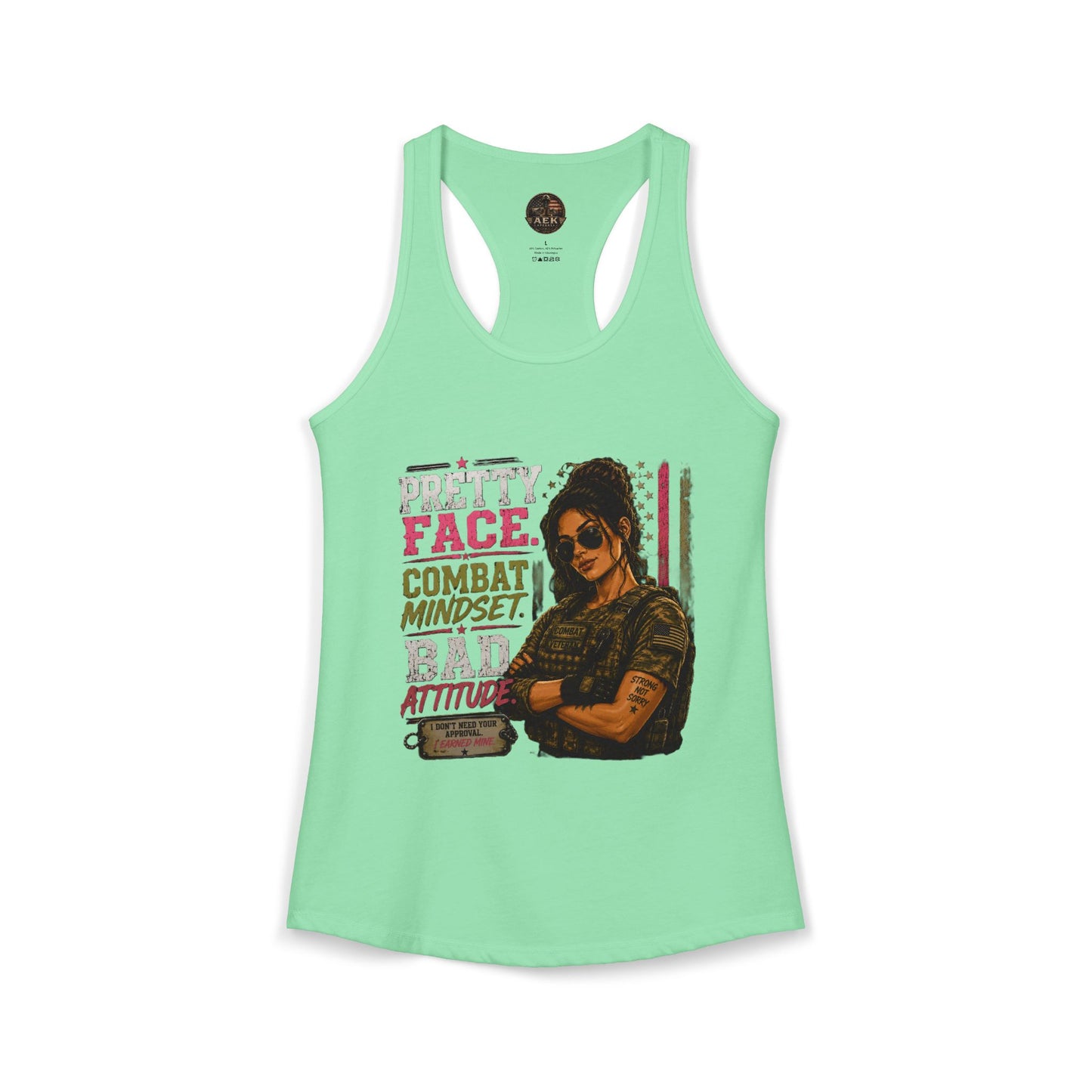 Women's Racerback Tank - "Pretty Face, Combat Mindset"