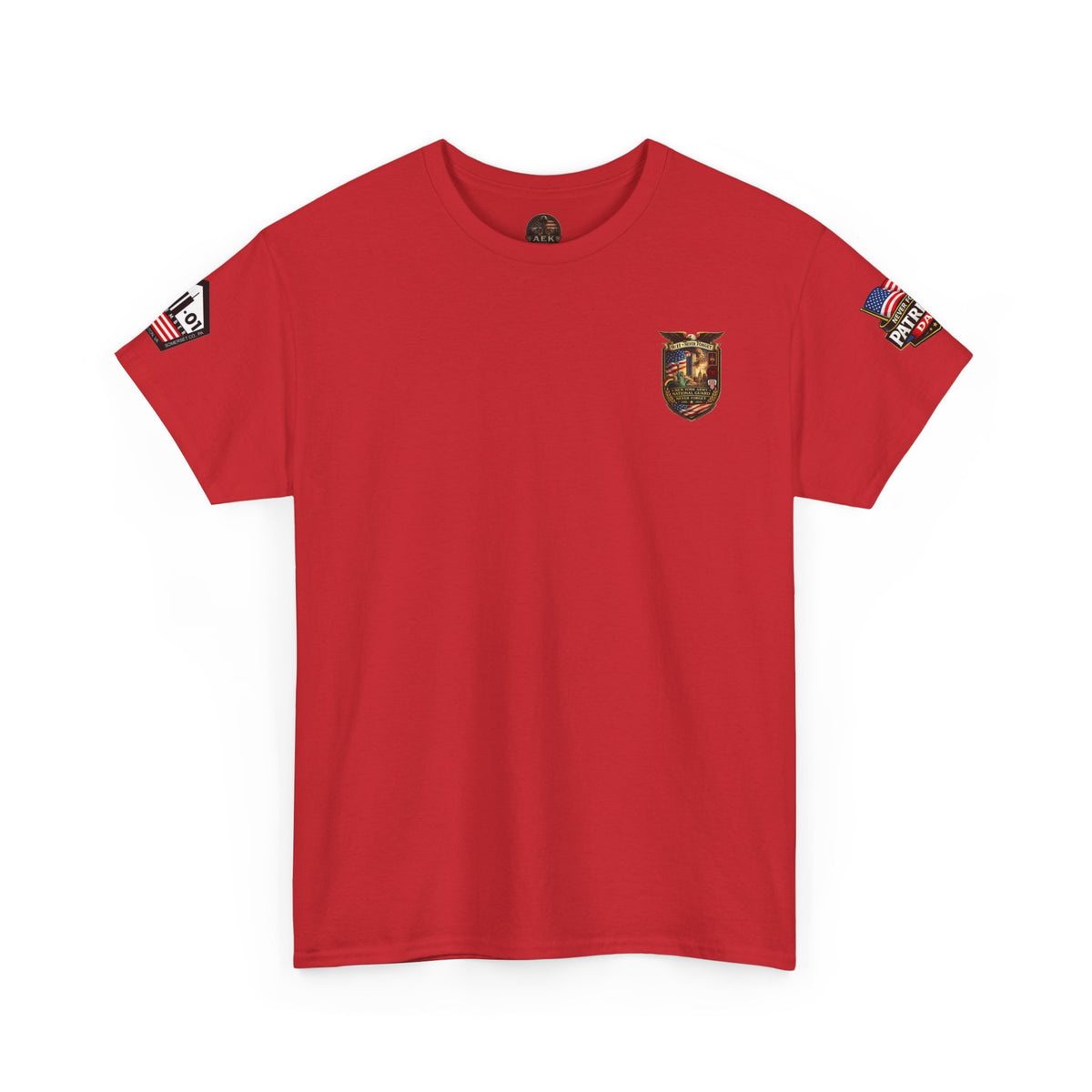 NYARNG Patriots Day Memorial Tee – "Never Forget" 25th Anniversary American Flag Shirt