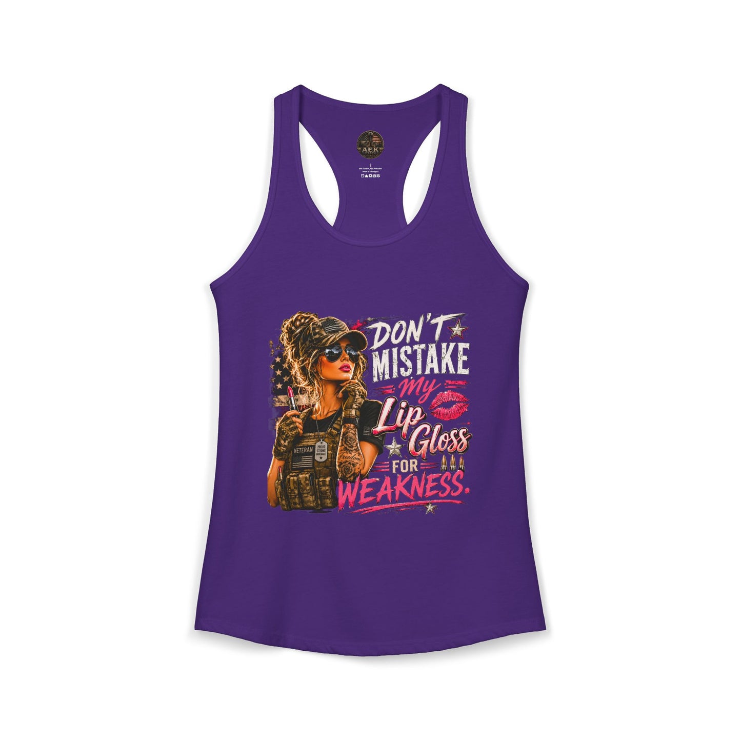 Women's Racerback Tank - "Don't Mistake My Lip Gloss for Weakness"