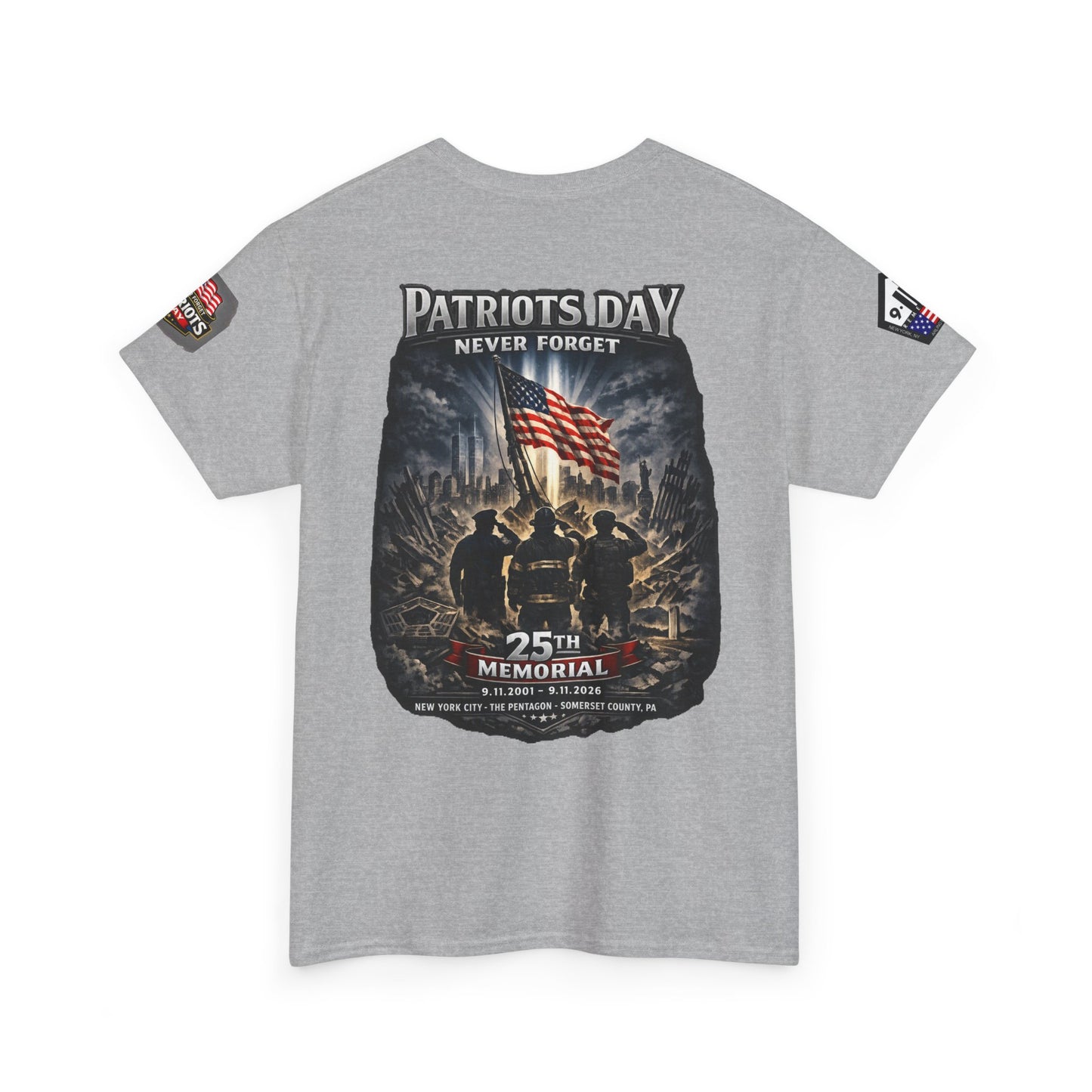 NYARNG Patriots Day Memorial Tee – "Never Forget" 25th Anniversary American Flag Shirt