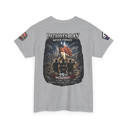 NYARNG Patriots Day Memorial Tee – "Never Forget" 25th Anniversary American Flag Shirt