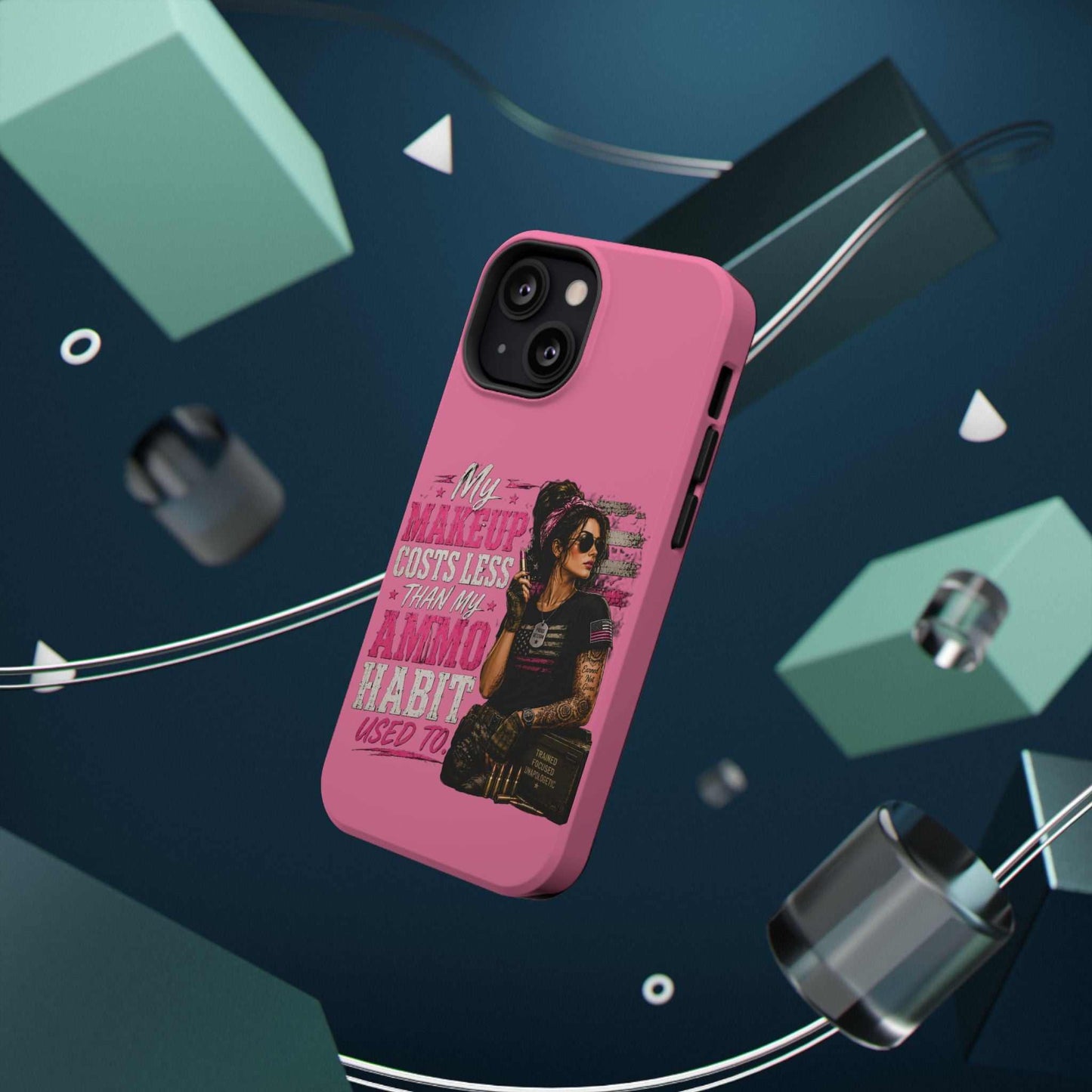 Impact-Resistant Phone Case — "My Makeup Costs Less Than My Ammo Habit Used To" Pink Tactical Design