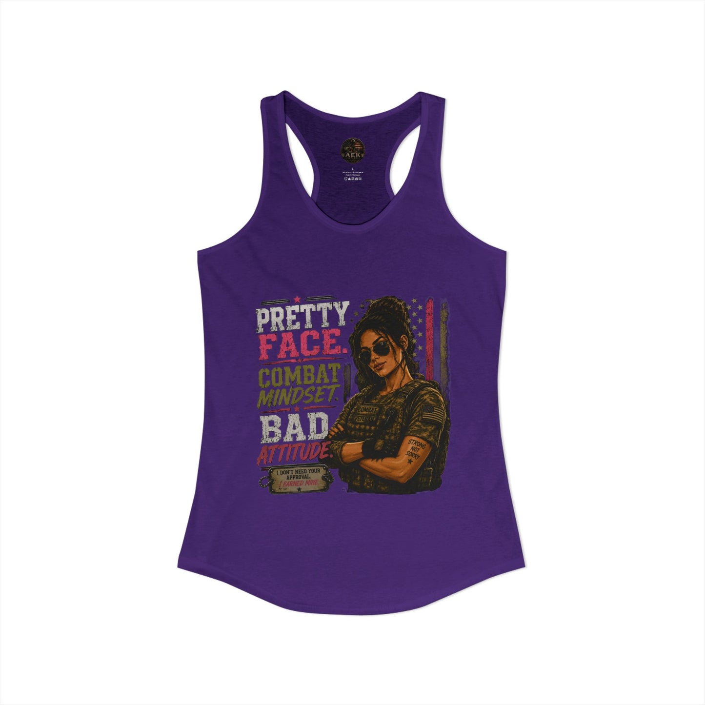 Women's Racerback Tank - "Pretty Face, Combat Mindset"