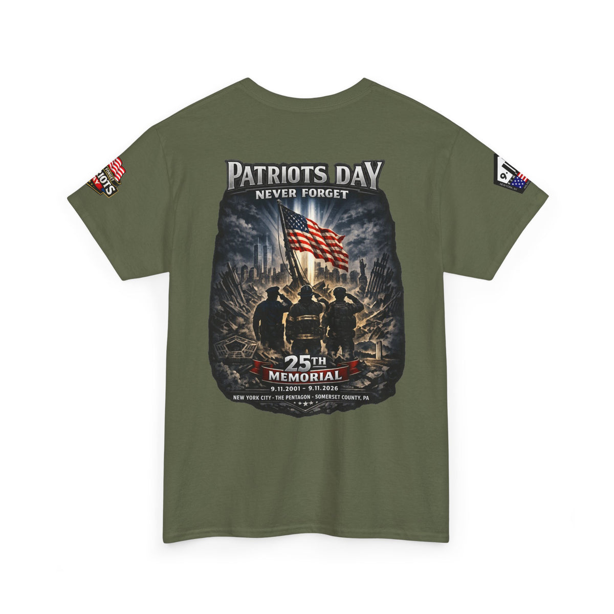 NYARNG Patriots Day Memorial Tee – "Never Forget" 25th Anniversary American Flag Shirt