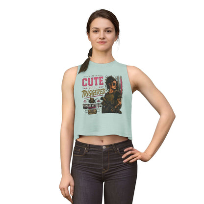 Crop Top — "Cute Until Triggered" Combat Veteran Graphic Tank