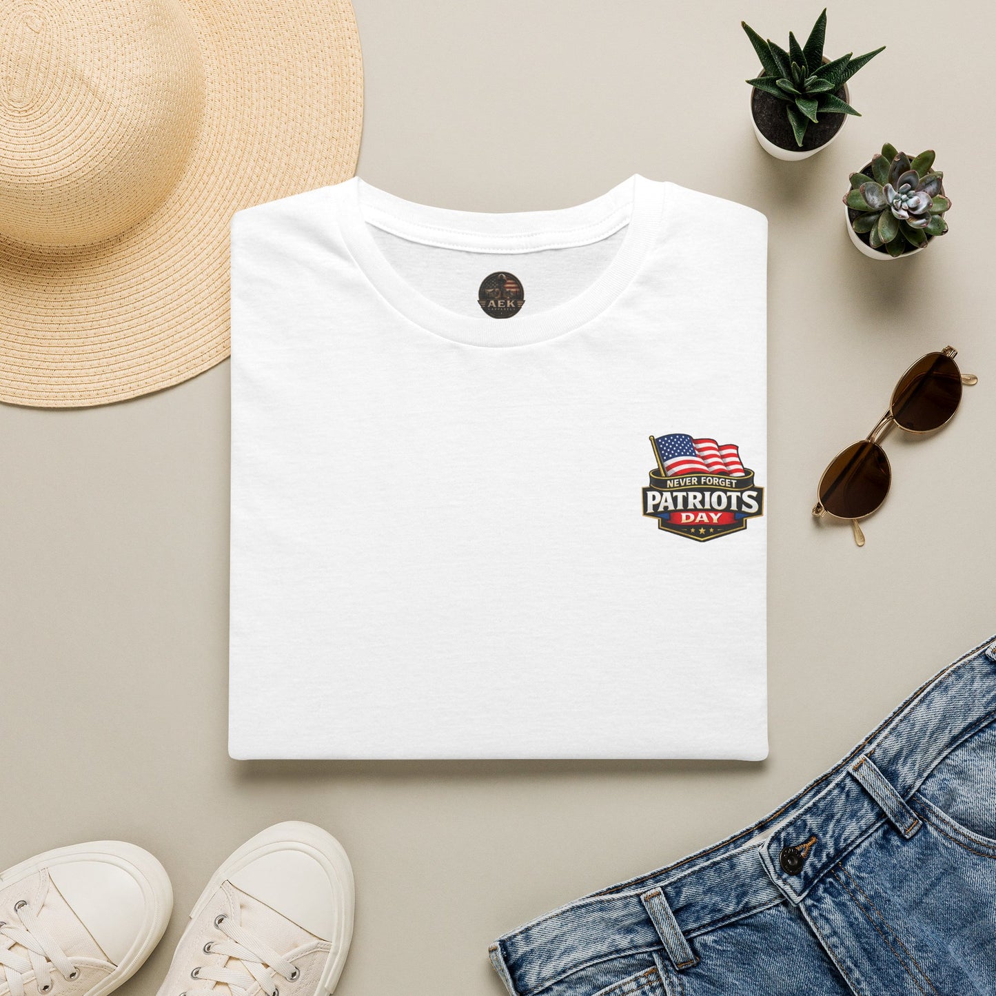 Patriots Day T-Shirt — Small Chest Flag Logo Tee for Memorial & Patriot Celebrations