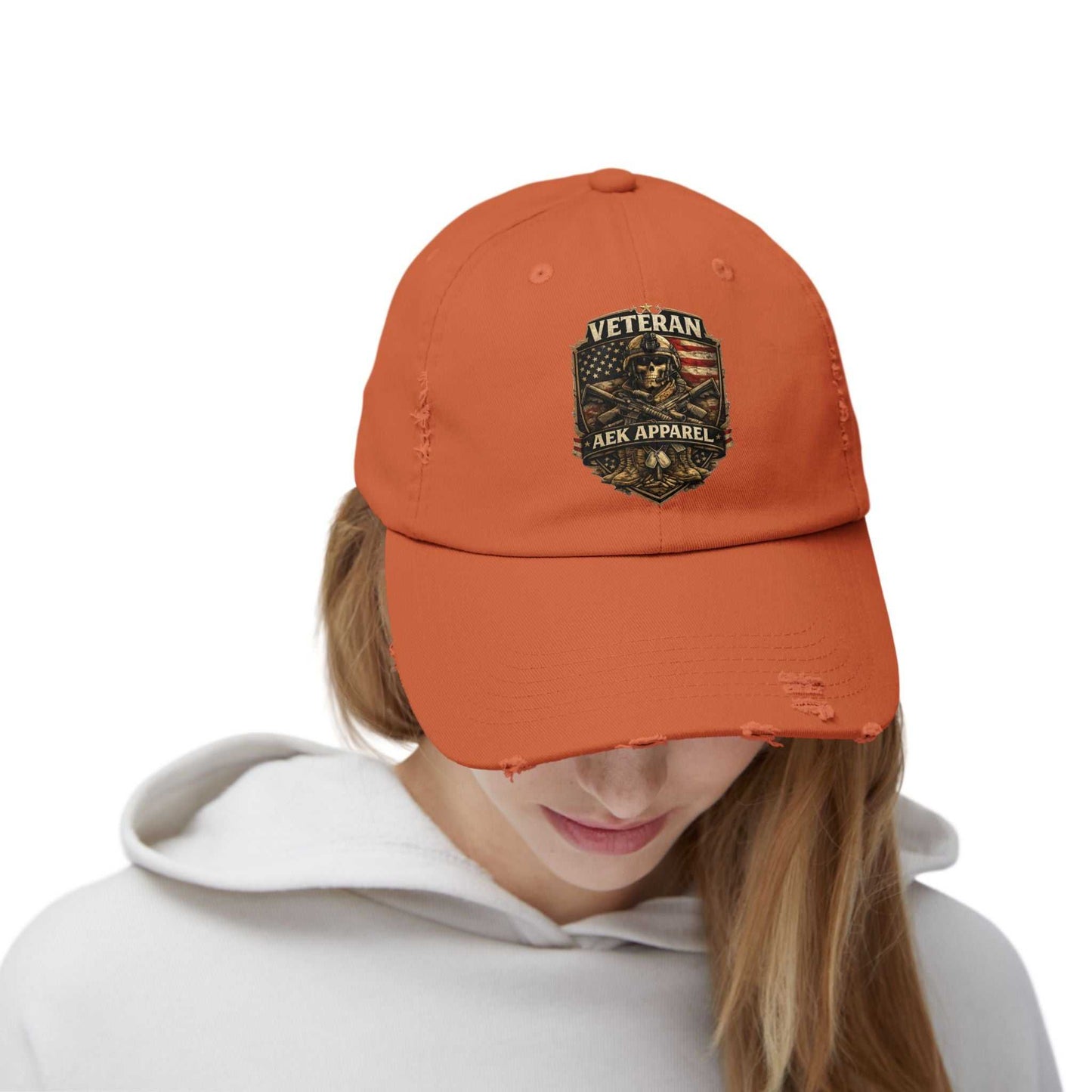 Veteran Distressed Cap - AEK Apparel Patriotic Military Hat
