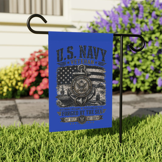 Navy Veteran Garden Flag with distressed US Navy design and anchor on double-sided poly poplin-canvas