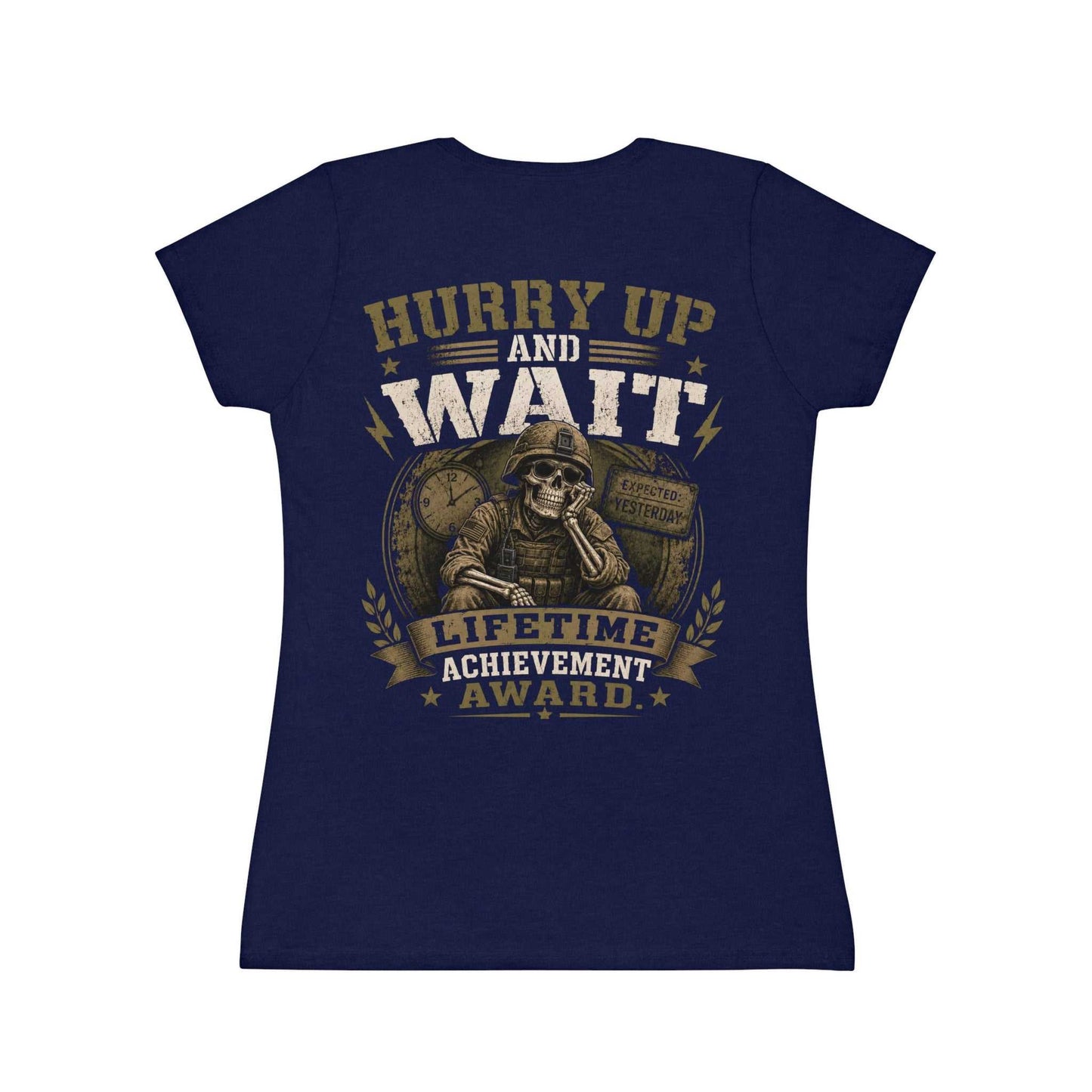 Hurry Up and Wait Skull T-Shirt — Military Veteran Humor Tee