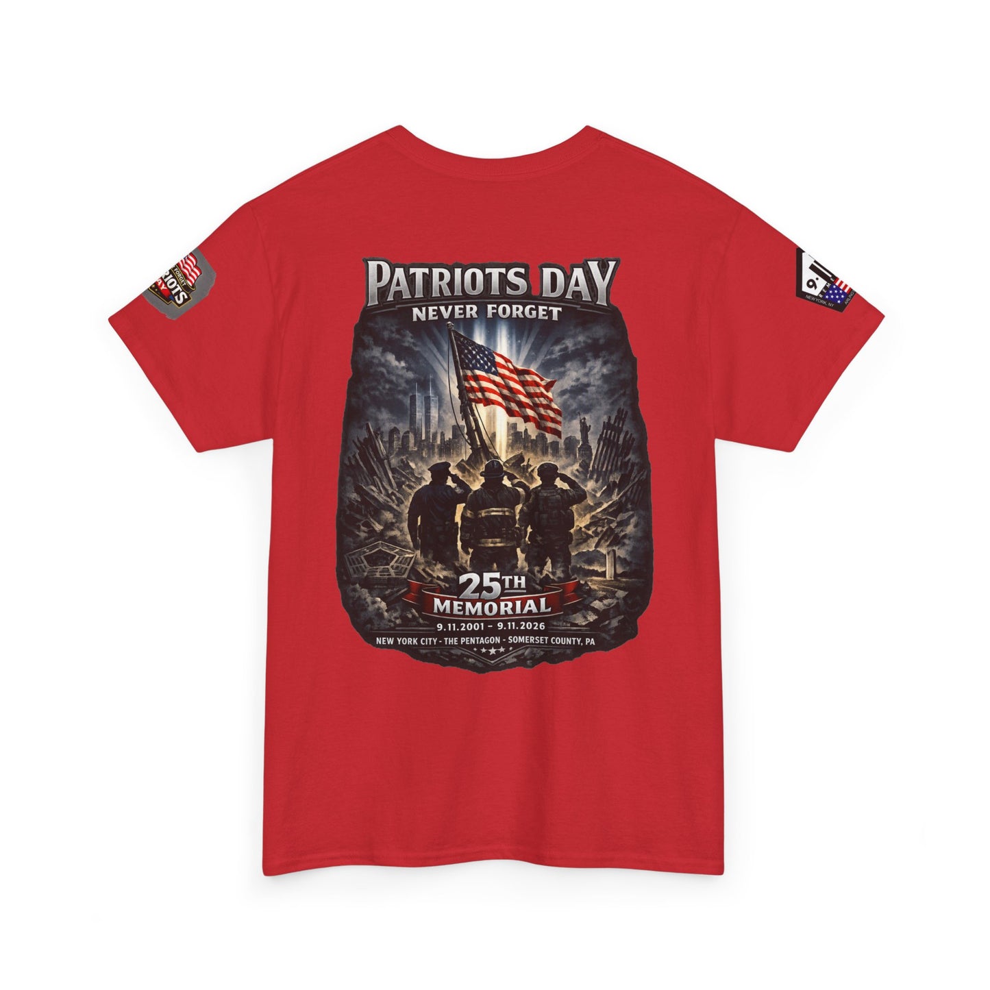 NYARNG Patriots Day Memorial Tee – "Never Forget" 25th Anniversary American Flag Shirt