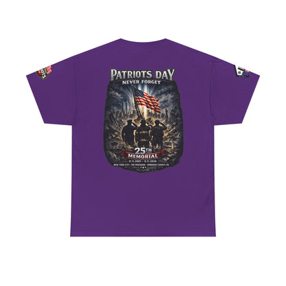 NYPD, FDNY, PAPD-NYNJ Patriots Day Memorial Tee – "Never Forget" 25th Anniversary American Flag Shirt