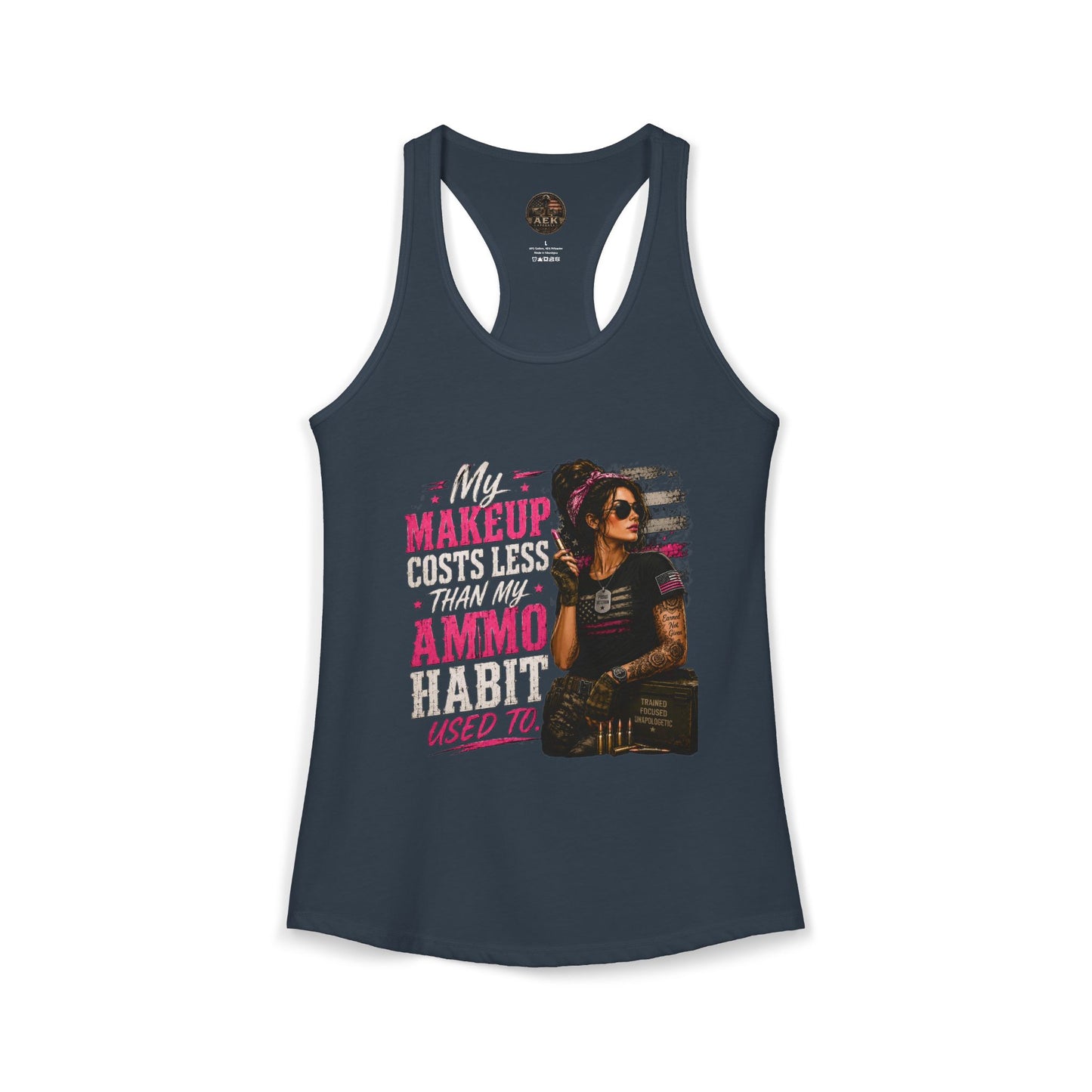 Women's Racerback Tank - "My Makeup Cost More Than My Ammo"
