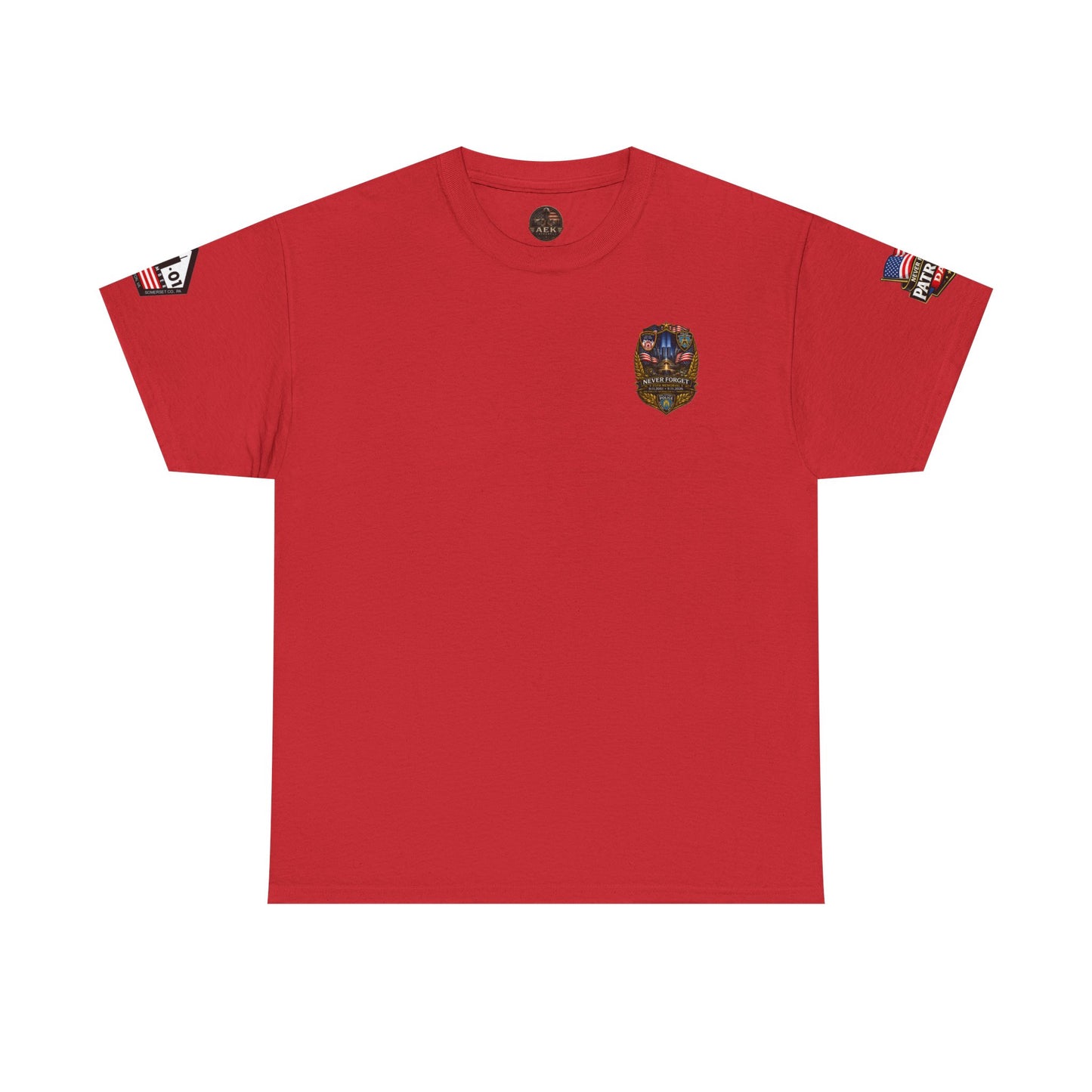 NYPD, FDNY, PAPD-NYNJ Patriots Day Memorial Tee – "Never Forget" 25th Anniversary American Flag Shirt