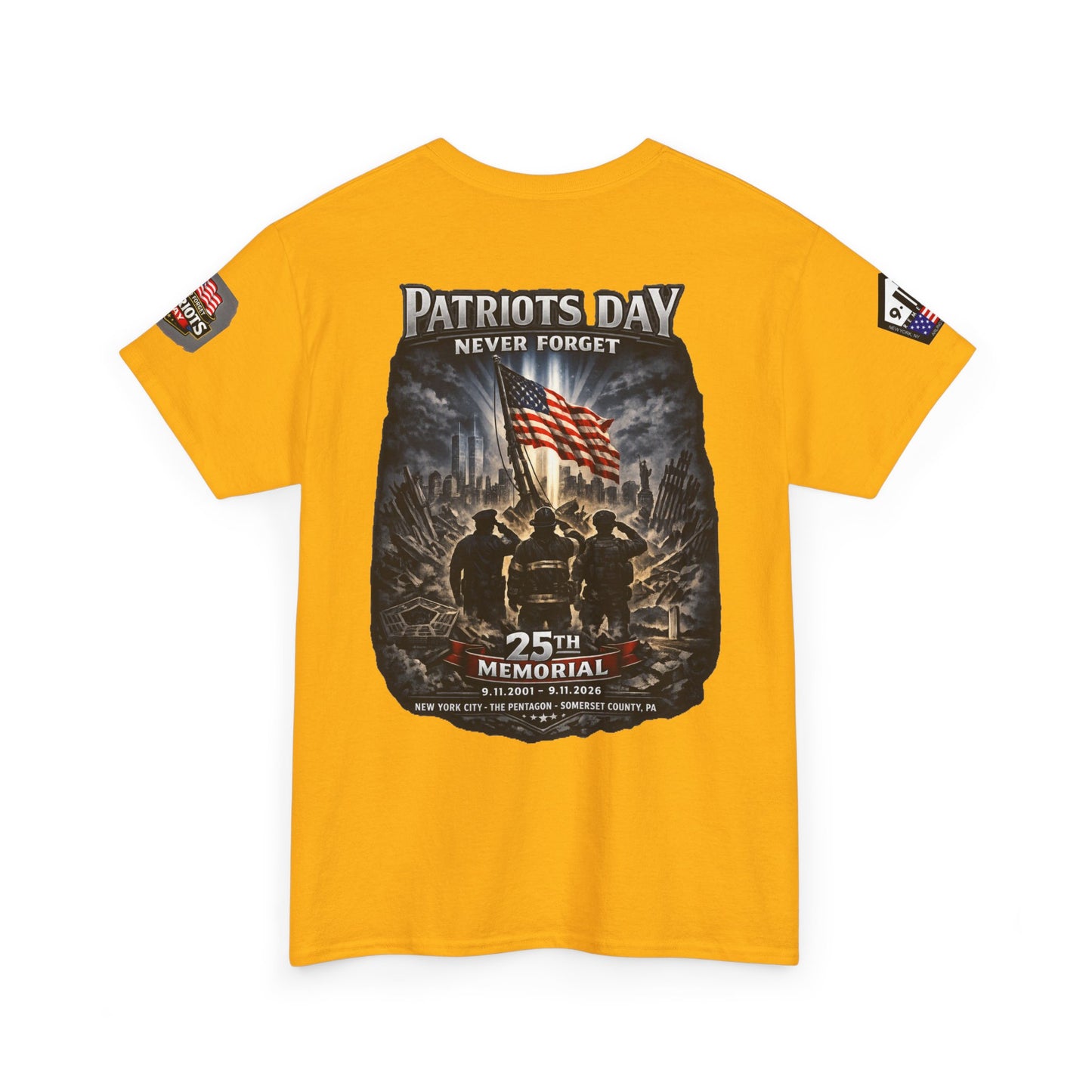 NYARNG Patriots Day Memorial Tee – "Never Forget" 25th Anniversary American Flag Shirt
