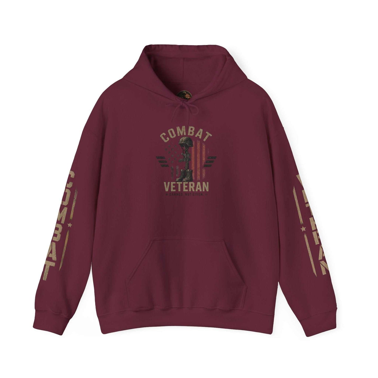 Combat Veteran Hoodie — Patriotic Military Veteran Sweatshirt with 'Combat Veteran' Sleeve Graphics