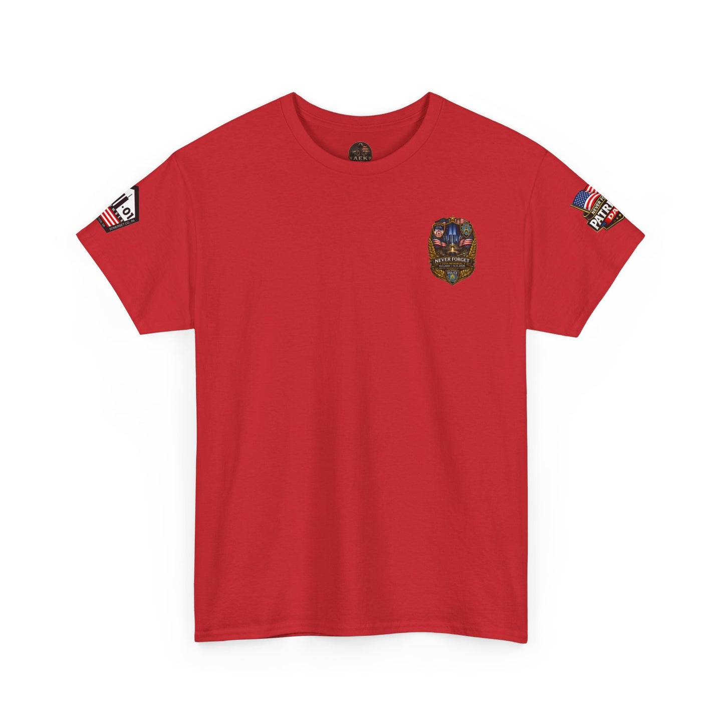 NYPD, FDNY, PAPD-NYNJ Patriots Day Memorial Tee – "Never Forget" 25th Anniversary American Flag Shirt