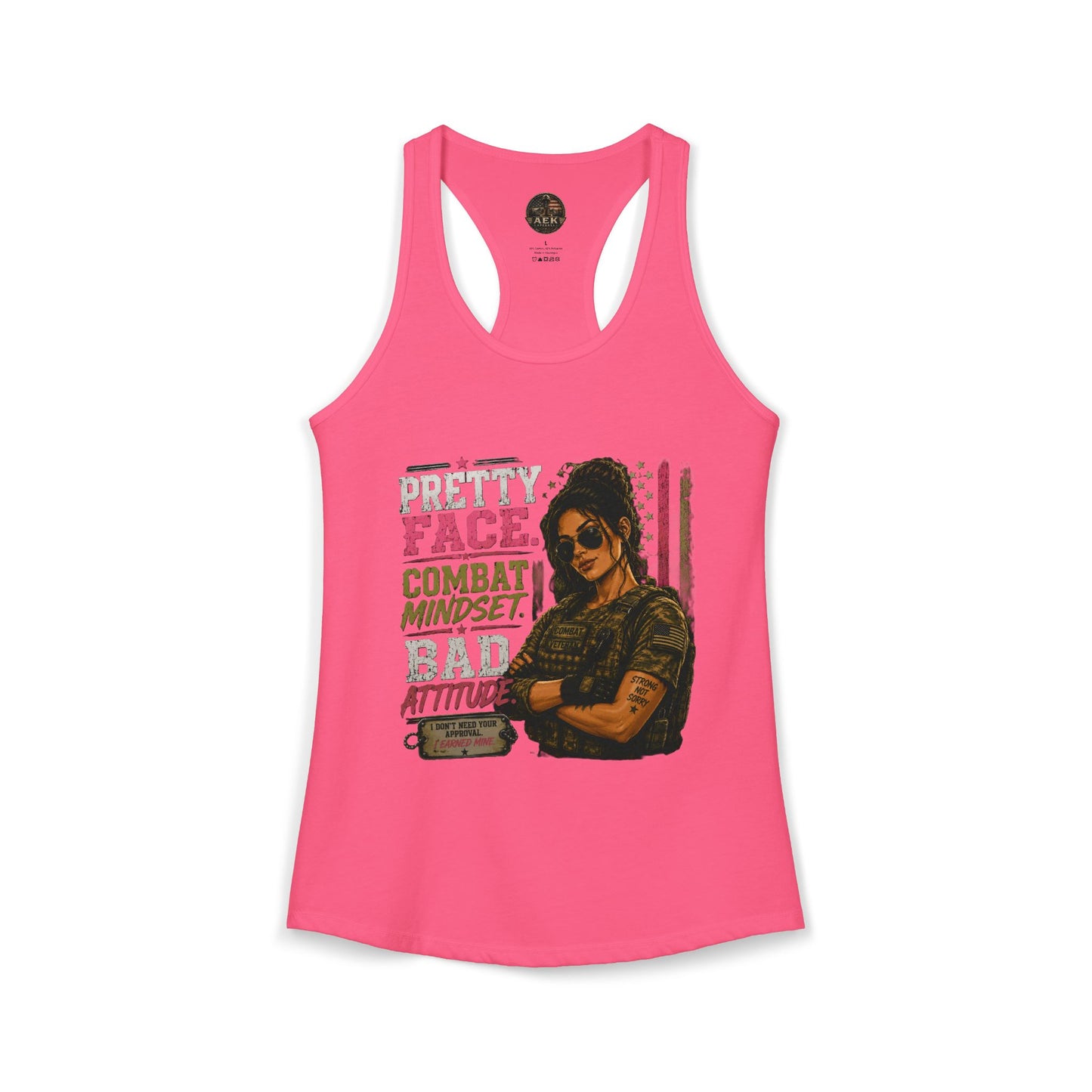 Women's Racerback Tank - "Pretty Face, Combat Mindset"