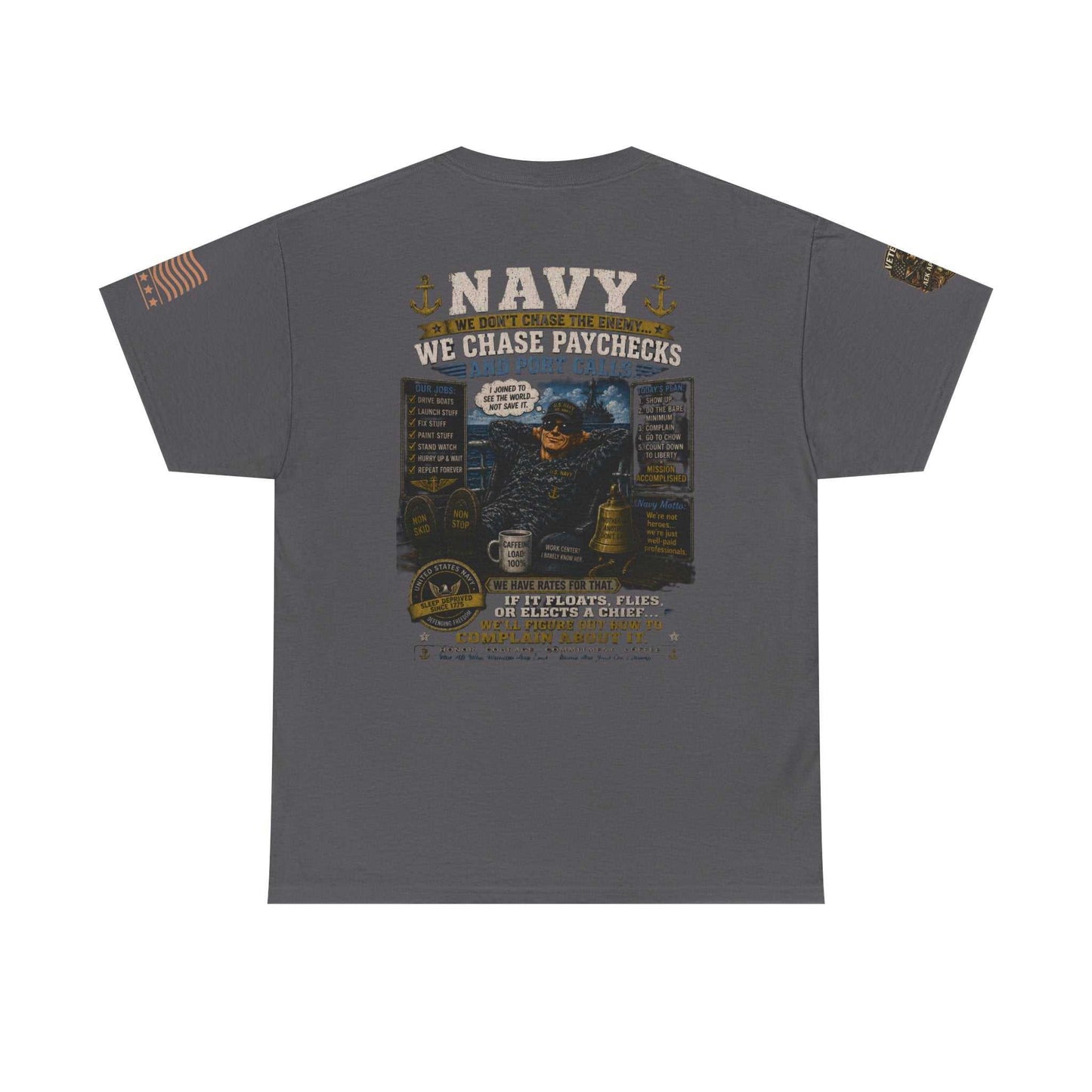 Navy Veteran Graphic Tee - 'Navy: Sea, Salt & Port Calls' Military Shirt