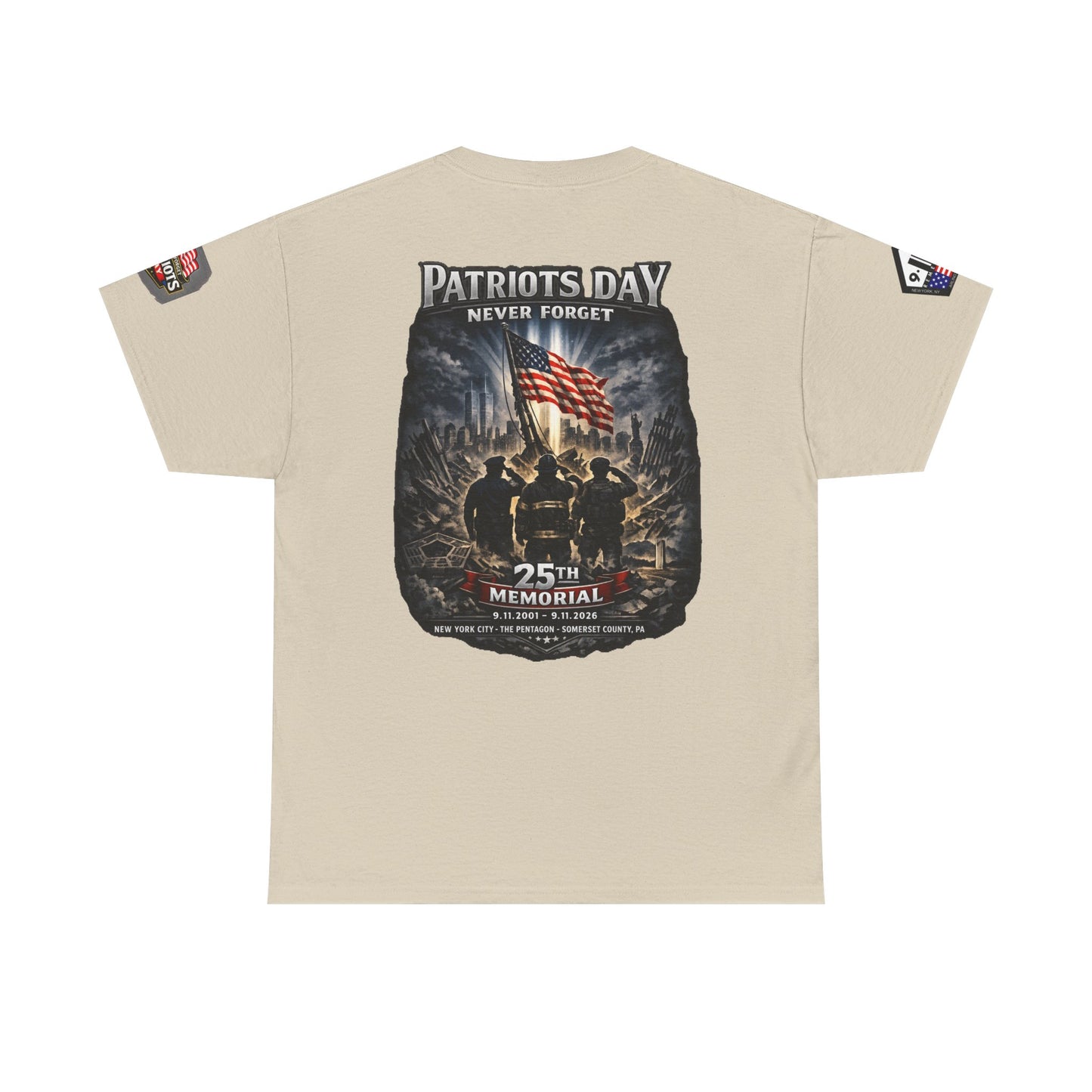 NYARNG Patriots Day Memorial Tee – "Never Forget" 25th Anniversary American Flag Shirt