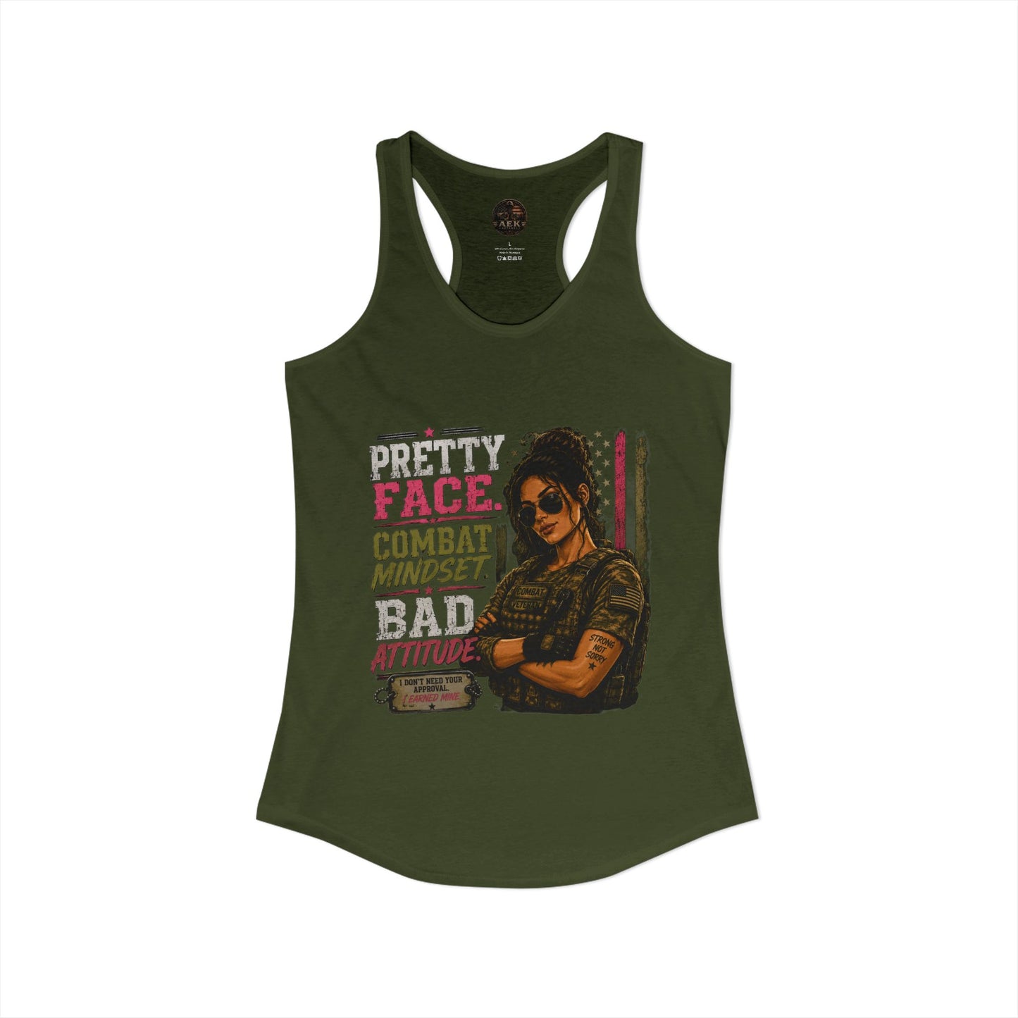 Women's Racerback Tank - "Pretty Face, Combat Mindset"