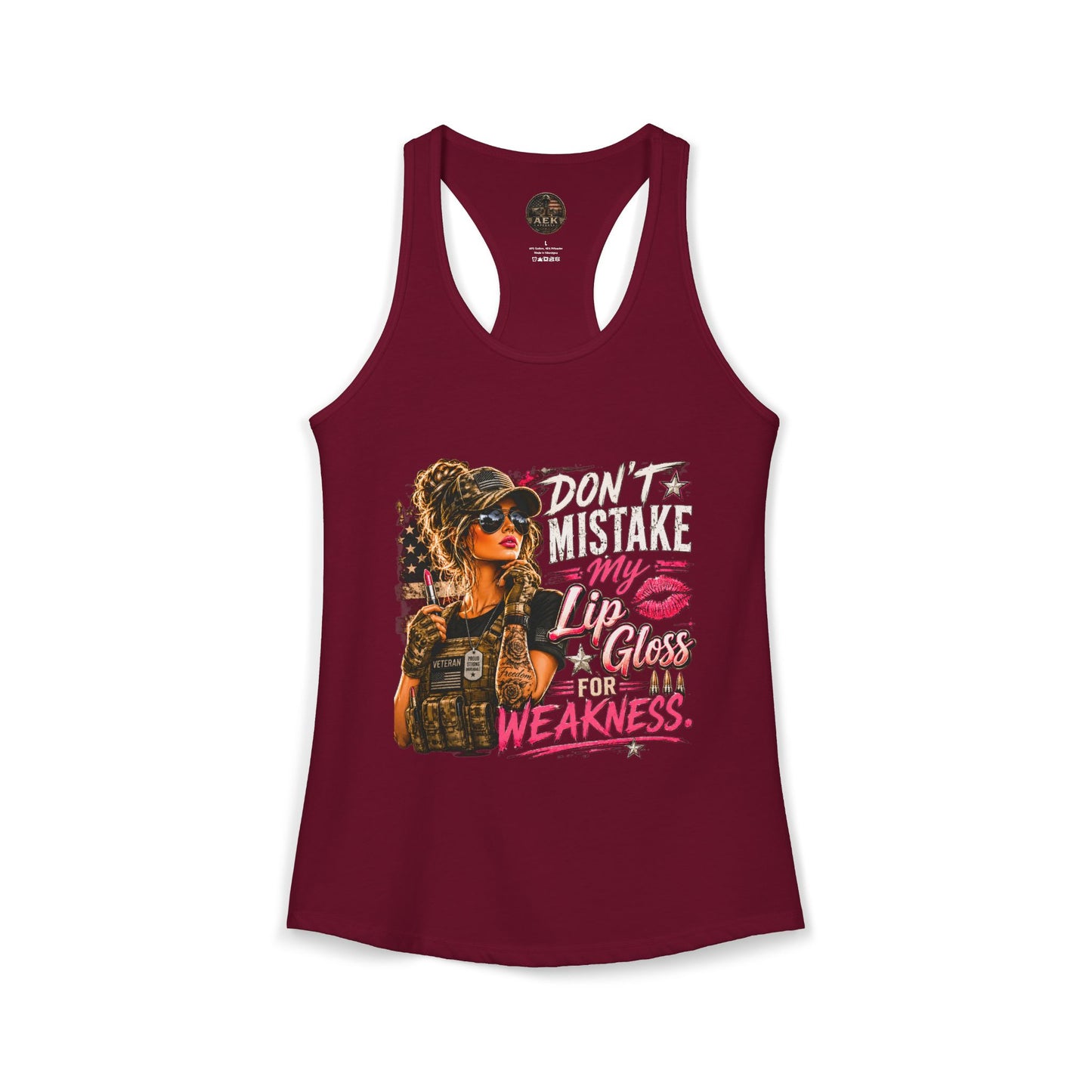 Women's Racerback Tank - "Don't Mistake My Lip Gloss for Weakness"