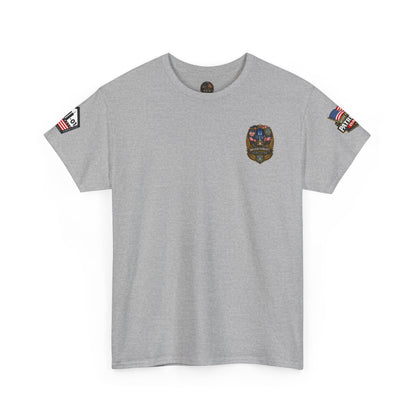 NYPD, FDNY, PAPD-NYNJ Patriots Day Memorial Tee – "Never Forget" 25th Anniversary American Flag Shirt