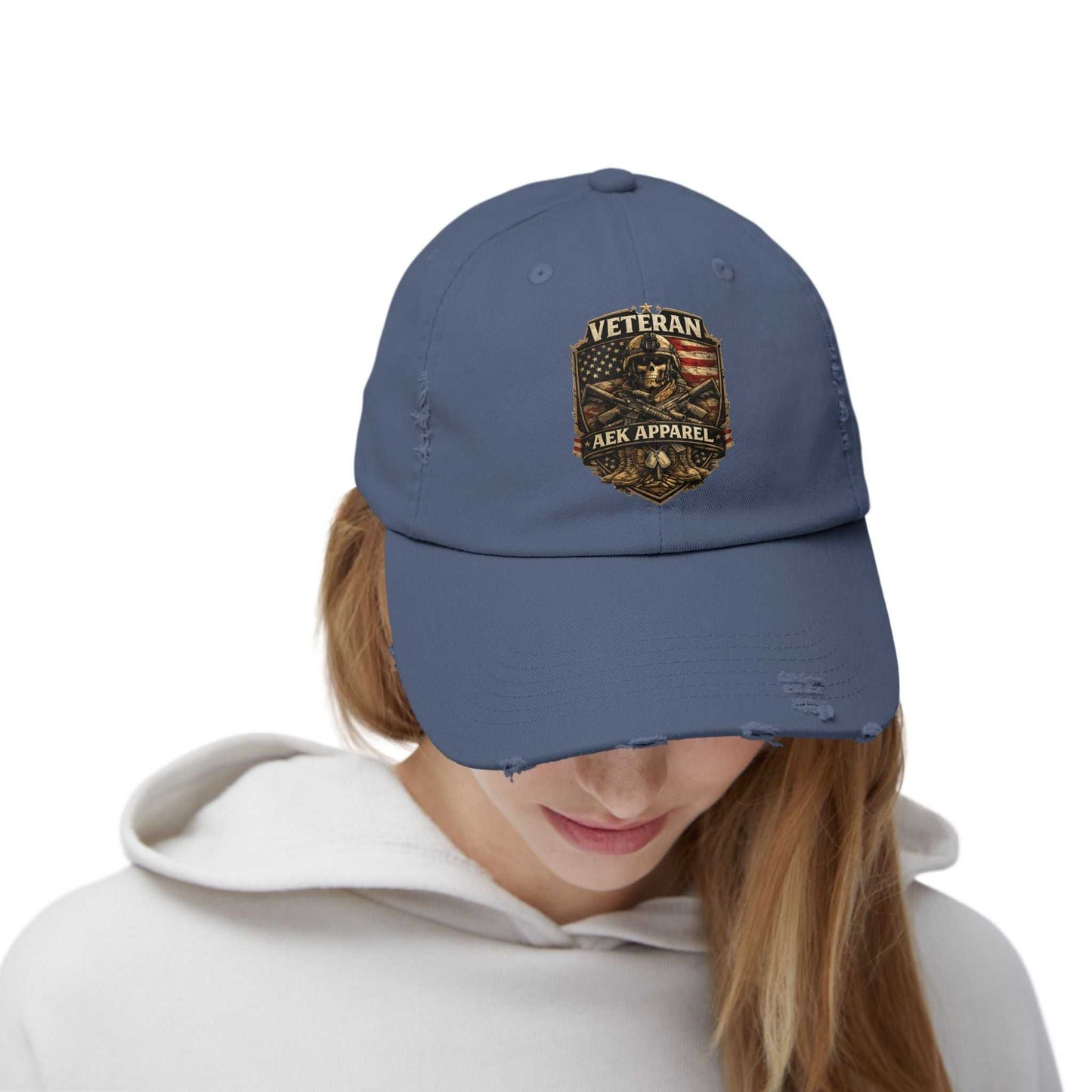 Veteran Distressed Cap - AEK Apparel Patriotic Military Hat