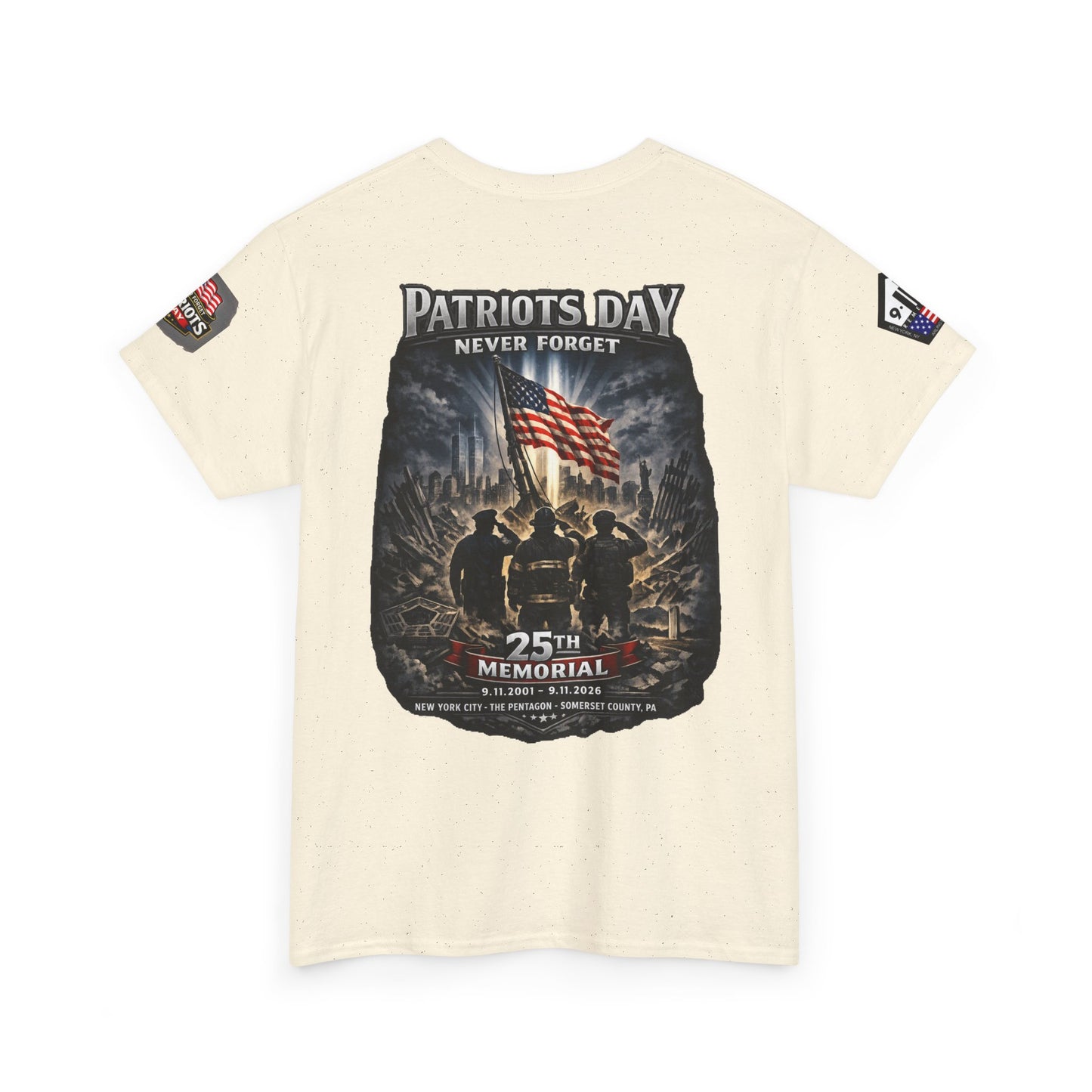NYARNG Patriots Day Memorial Tee – "Never Forget" 25th Anniversary American Flag Shirt