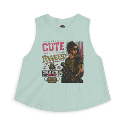 Crop Top — "Cute Until Triggered" Combat Veteran Graphic Tank