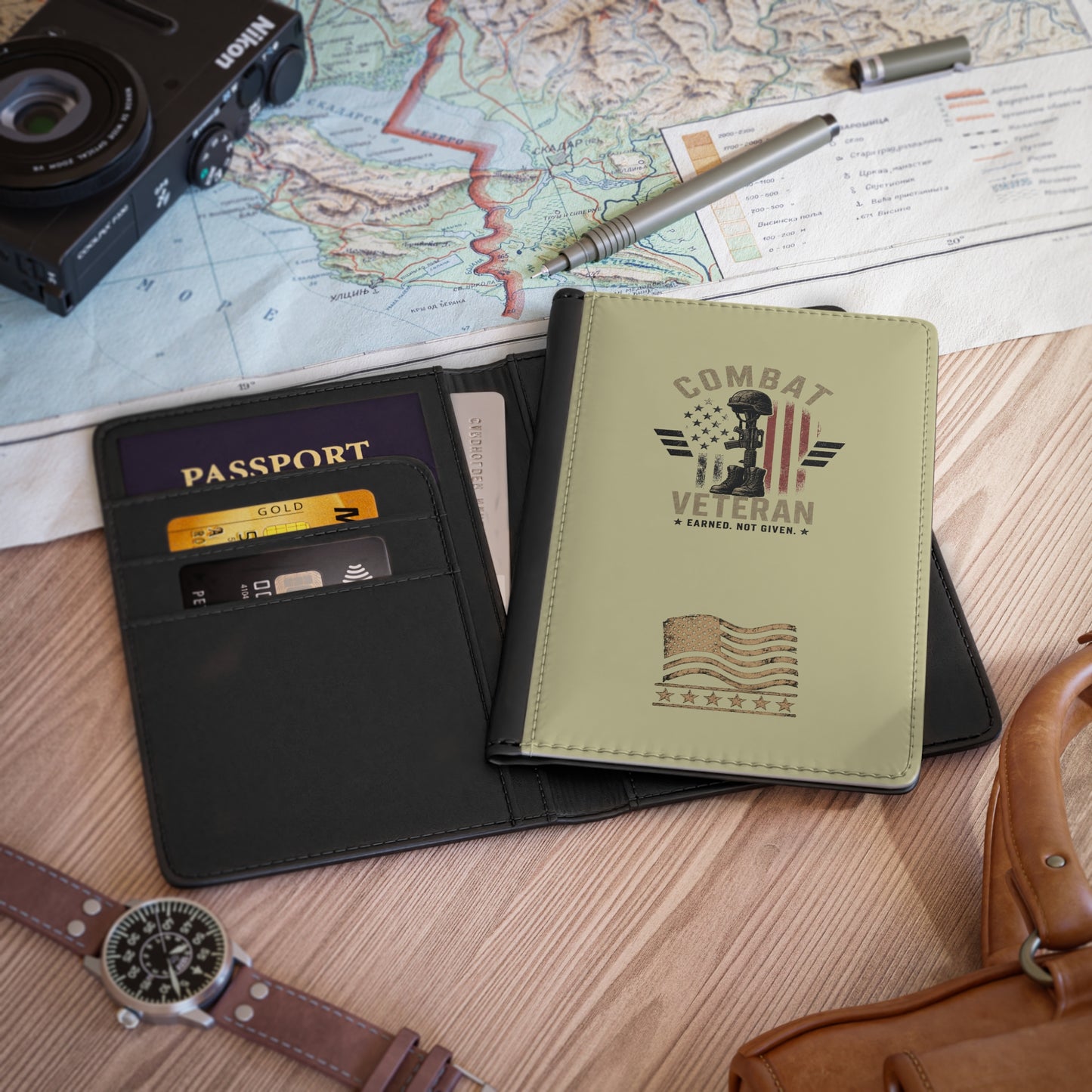 Passport Cover - 'COMBAT VETERAN' Military Veteran Travel Passport Holder