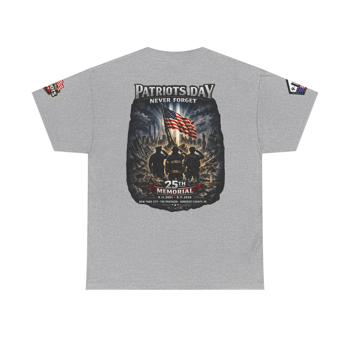 NYARNG Patriots Day Memorial Tee – "Never Forget" 25th Anniversary American Flag Shirt