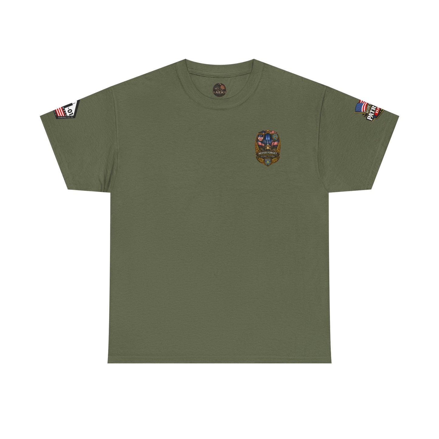 NYPD, FDNY, PAPD-NYNJ Patriots Day Memorial Tee – "Never Forget" 25th Anniversary American Flag Shirt