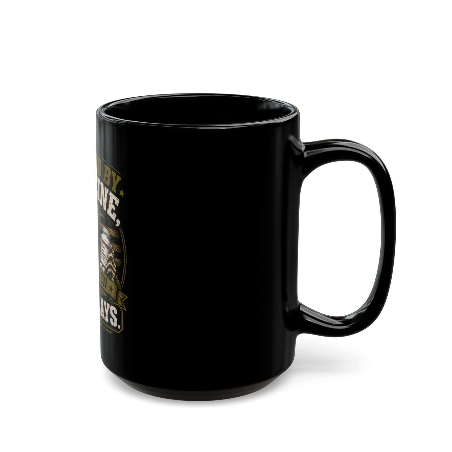 Powered by Caffeine, Ibuprofen & VA Delays Mug — Military Vet Humor Black Coffee Mug