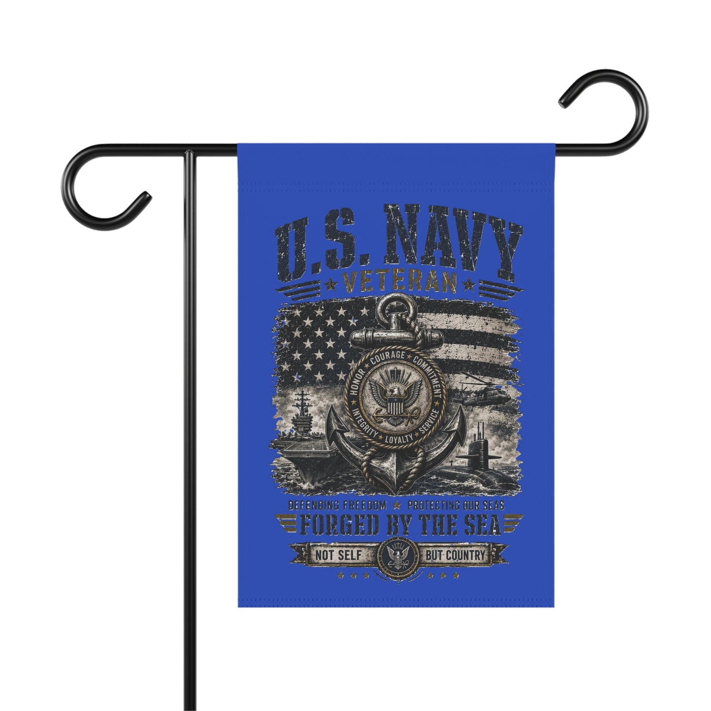 Navy Veteran Garden Flag — Forged By The Sea Memorial Banner