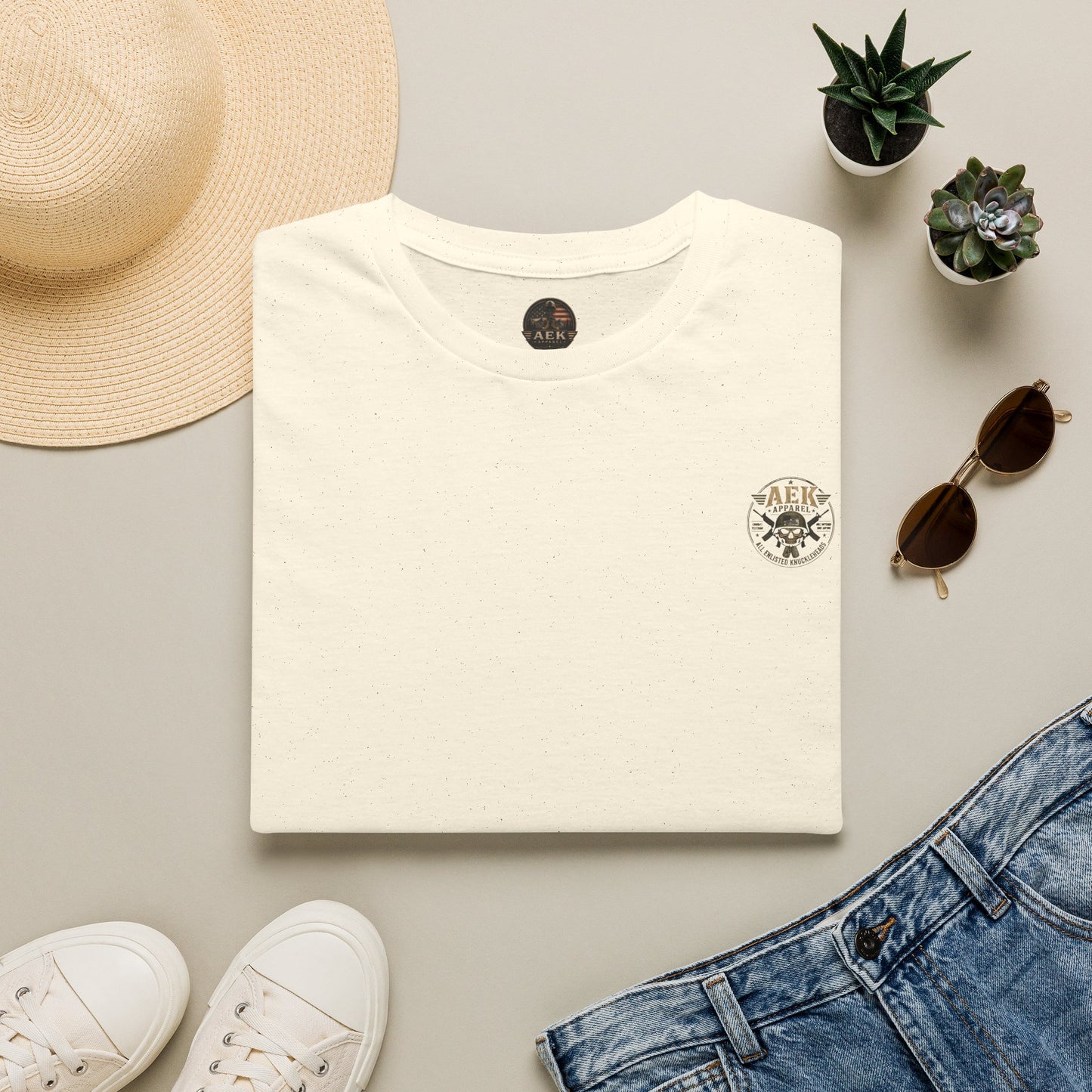 Army: Where You're Paid to Suffer T-Shirt — AEK Small Chest Logo, Coastal Surf Vibes