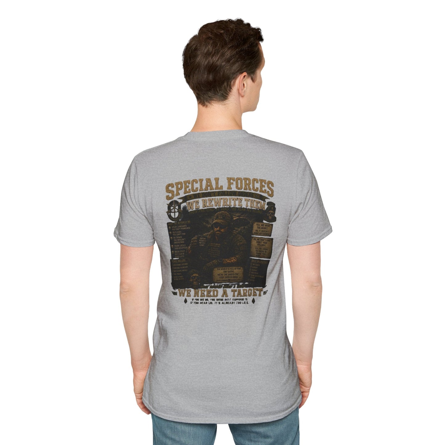 AEK Veteran Badge T-Shirt with small distressed chest crest print on lightweight cotton fabric