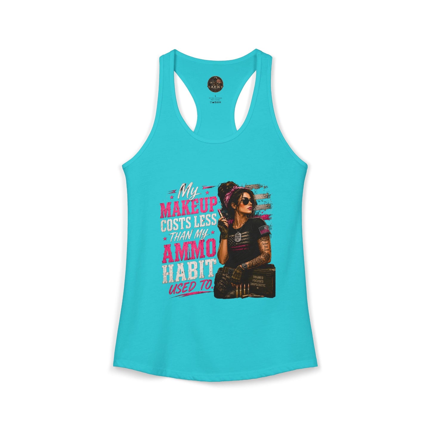 Women's Racerback Tank - "My Makeup Cost More Than My Ammo"